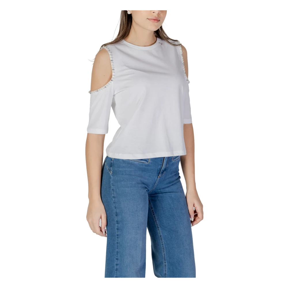 Liu Jo Korte mouw katoenen T-shirt collectie White Dames