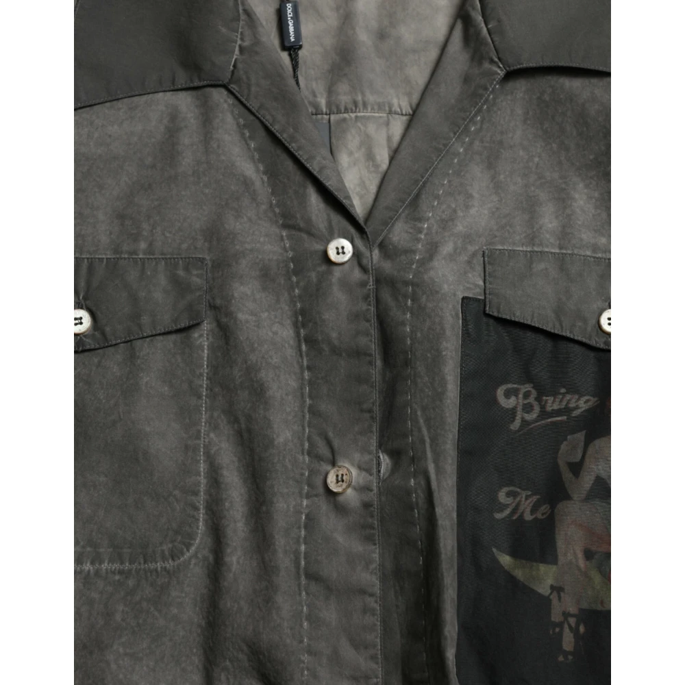Dolce & Gabbana Donkergrijs Katoenen Knoopshirt Gray Heren