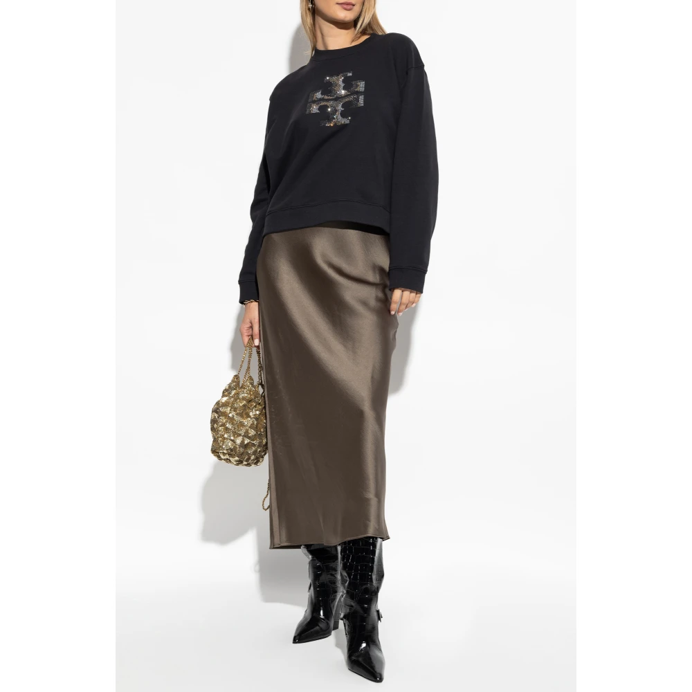 TORY BURCH Sweatshirt met logo afgewerkt met glinsterende pailletten Black Dames