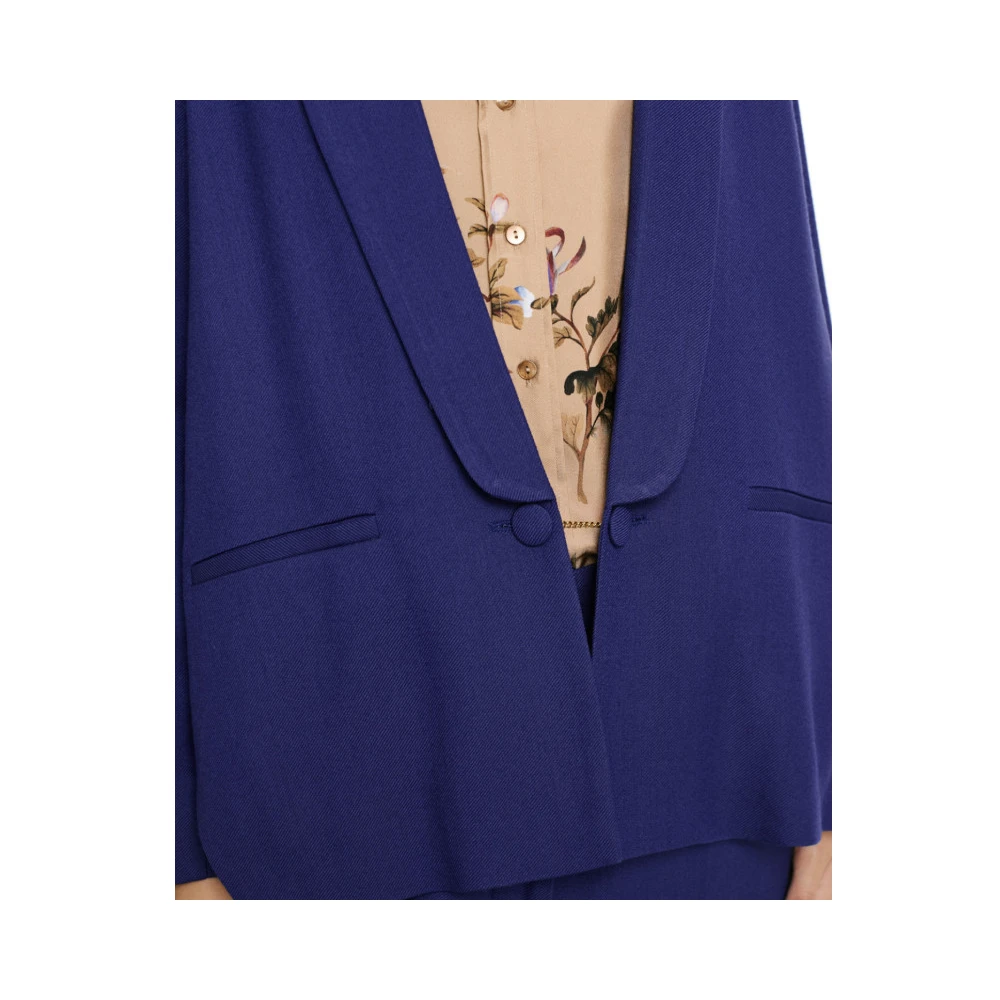 Momoni Blauwe Wollen Blend Boxy Jas Purple Dames