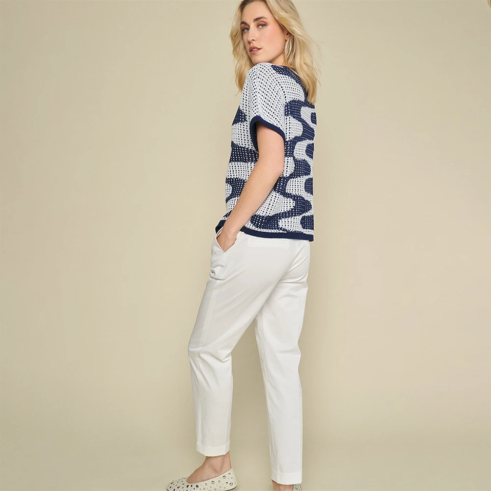 Marie Méro Blauw en wit gehaakt gebreide trui Multicolor Dames
