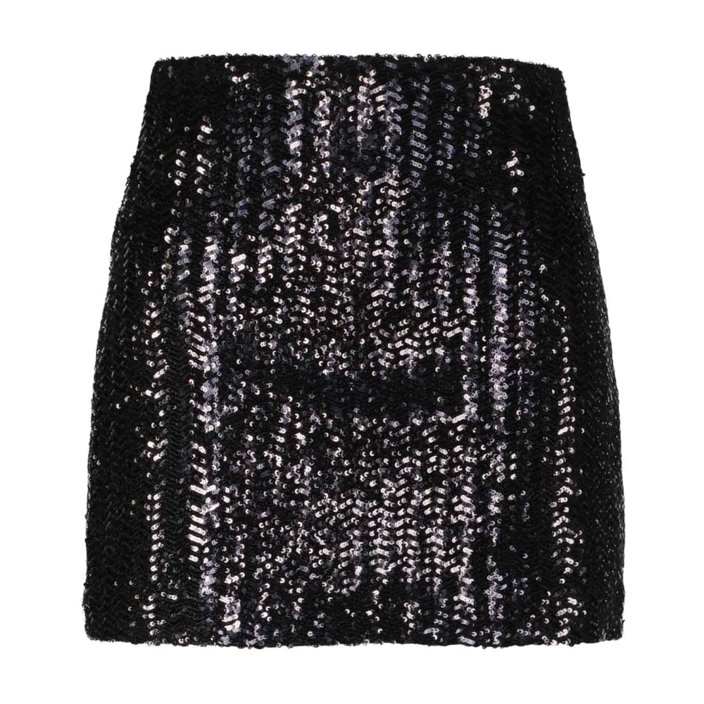 Anine Bing Paillet Mini Rok A-Lijn Rits Black Dames