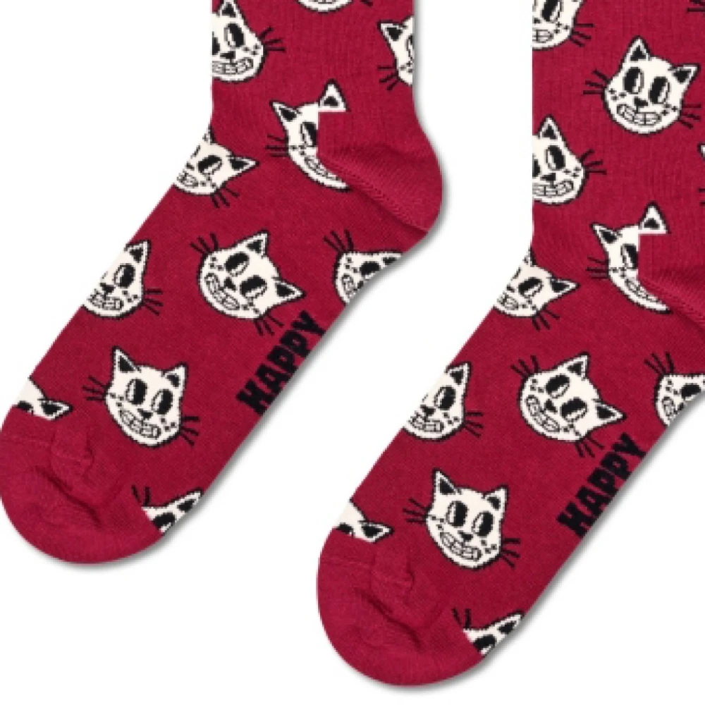 Happy Socks Katoenen Sokken met Kattenpatroon Red Heren