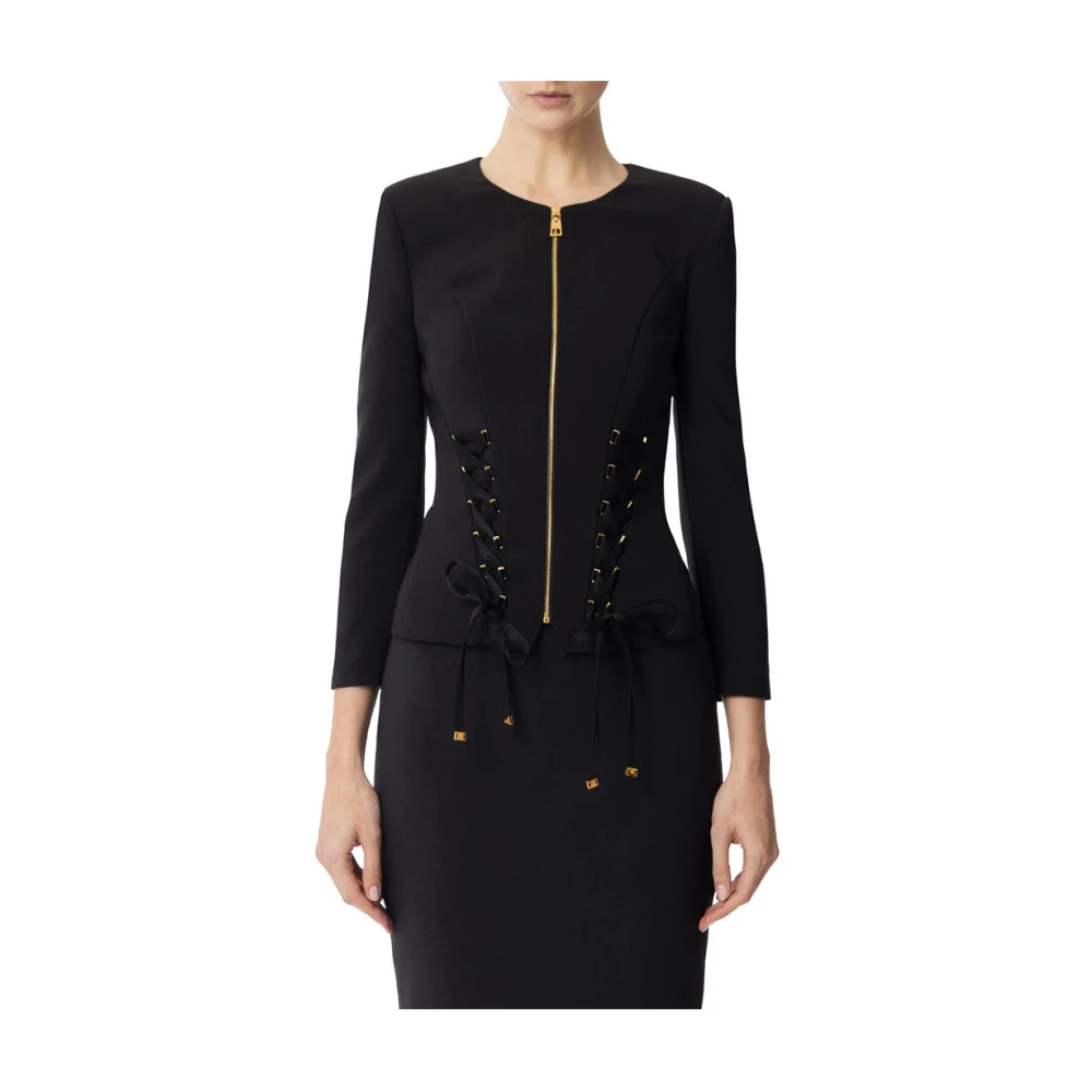Elisabetta Franchi Zwarte Jassen voor Vrouwen Klassiek Ontwerp Black Dames