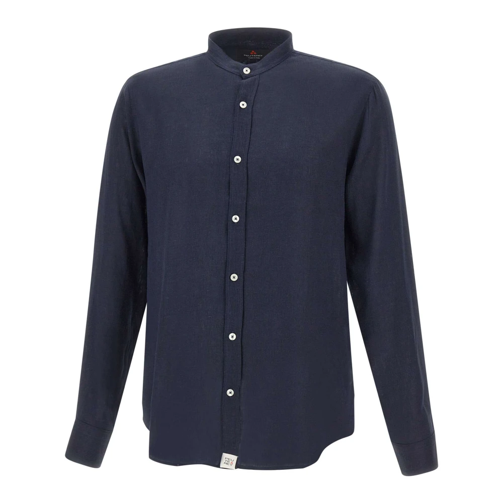 Peuterey Blue Casual Shirts, Male, M, Gordon Li Shirt With Mandarin Collar