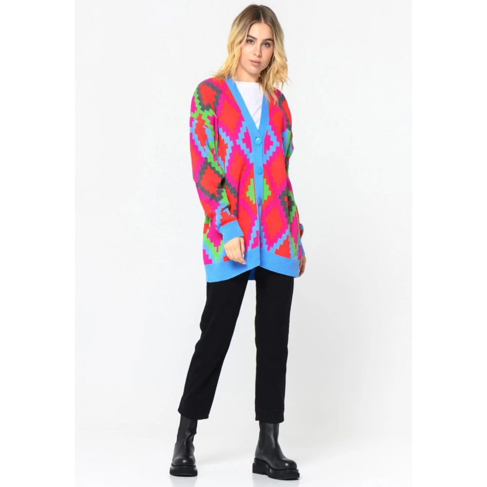 Cesare Gaspari Multicolor Button-Up Cardigan Fuchsia Multicolor Dames