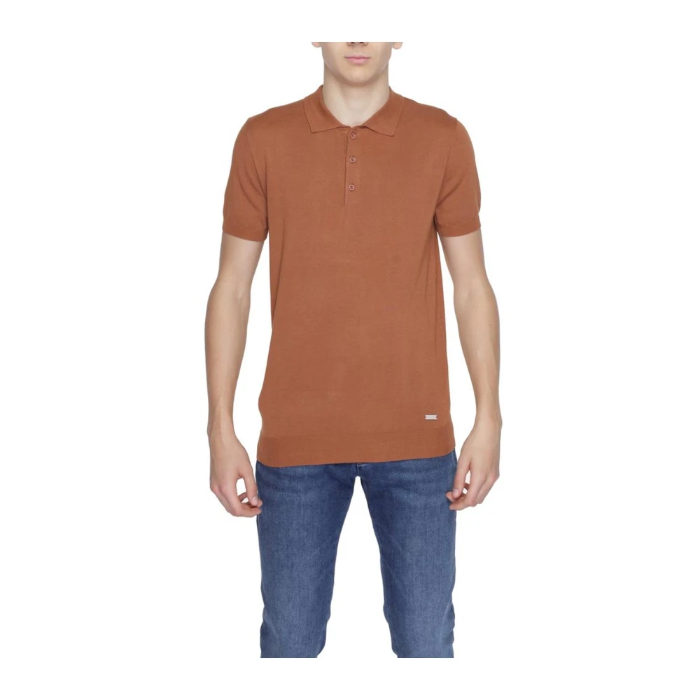 Gianni Lupo Bruine Viscose Polo Shirt met korte mouwen Brown Heren