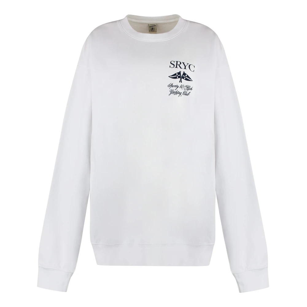 Sporty & Rich Katoenen Crew-Neck Sweatshirt Geribde Randen White Dames
