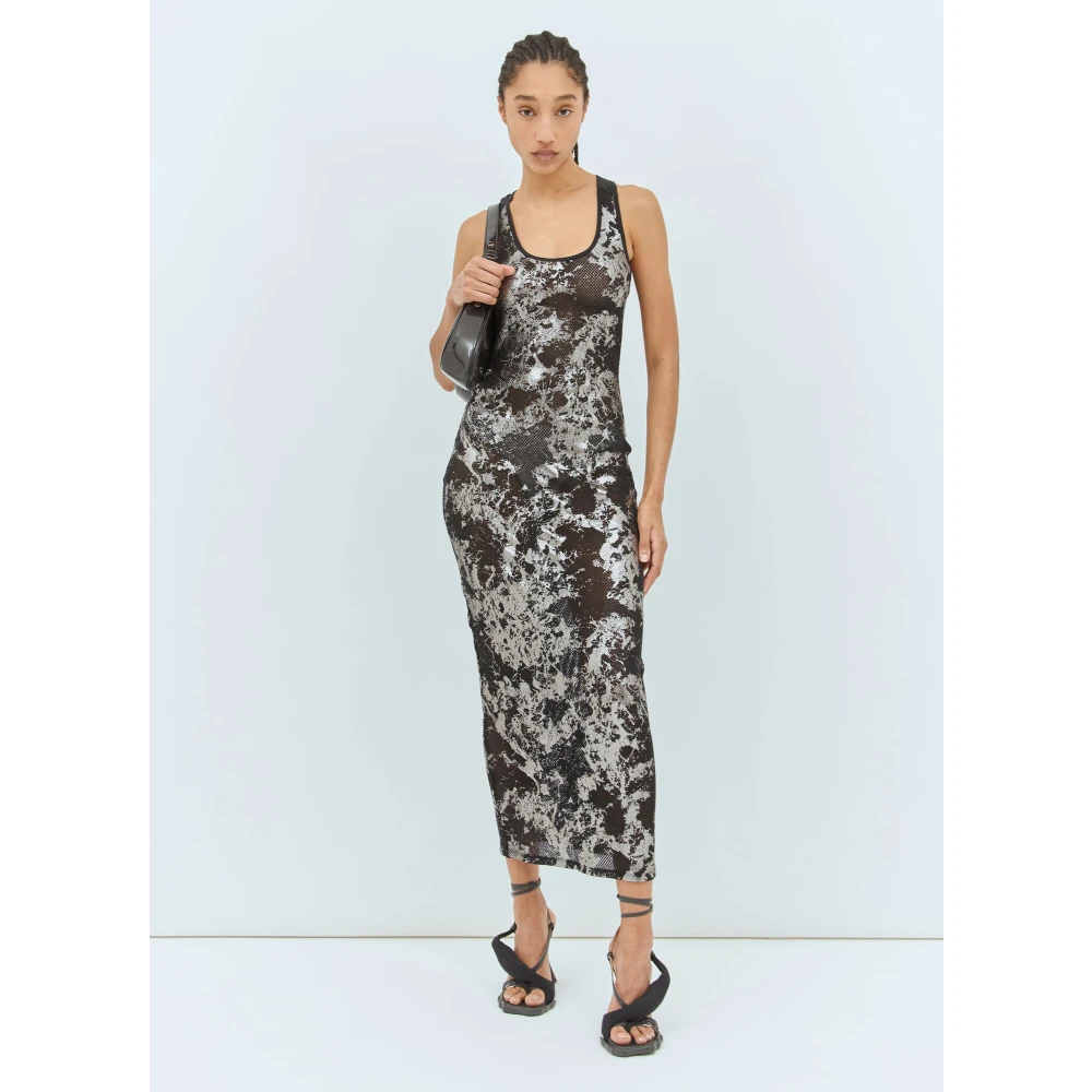 Diesel Glanzende Visnet Slip Jurk Black Dames