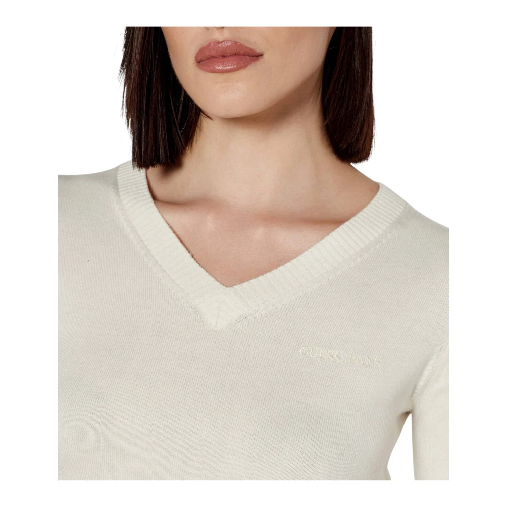 Guess Elastische Gebreide Trui met V-Hals White Dames