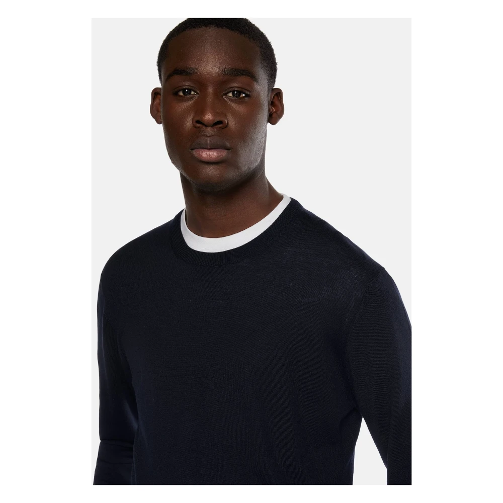 Boggi Milano Crew Neck Jumper Blue Heren