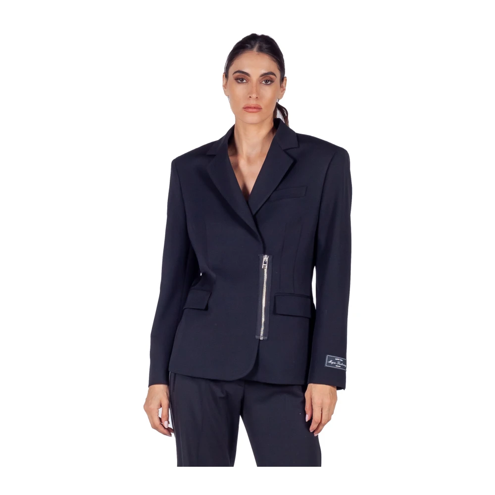 Msgm Zwarte Rits-Wollen Blazer Black Dames