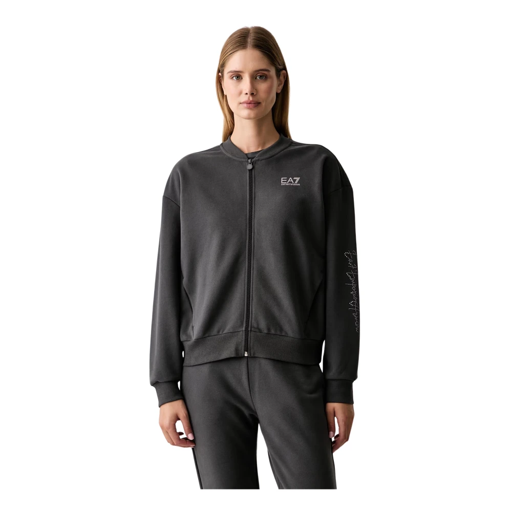 Ea7 Felpa Logo Series Con Zip Integrale In Cotone E Borchie - Immagine 2