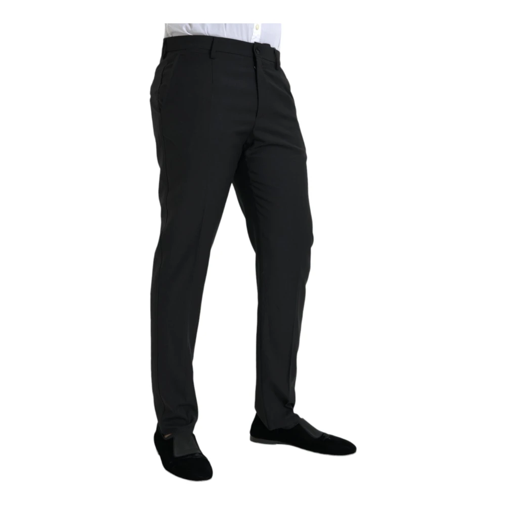 Dolce & Gabbana Zwarte Wol Slim Fit Pantalon Black Heren