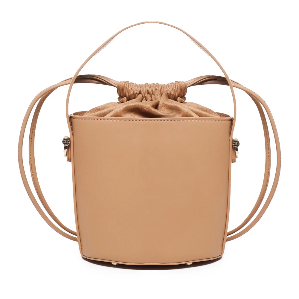 V73 Bruin Leren Bucket Tas met Trekkoordsluiting Brown Dames