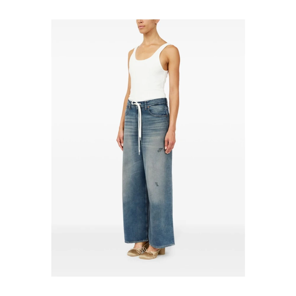 MM6 Maison Margiela Blauwe Denim Trekkoord Jeans Wijde Pijpen Blue Dames