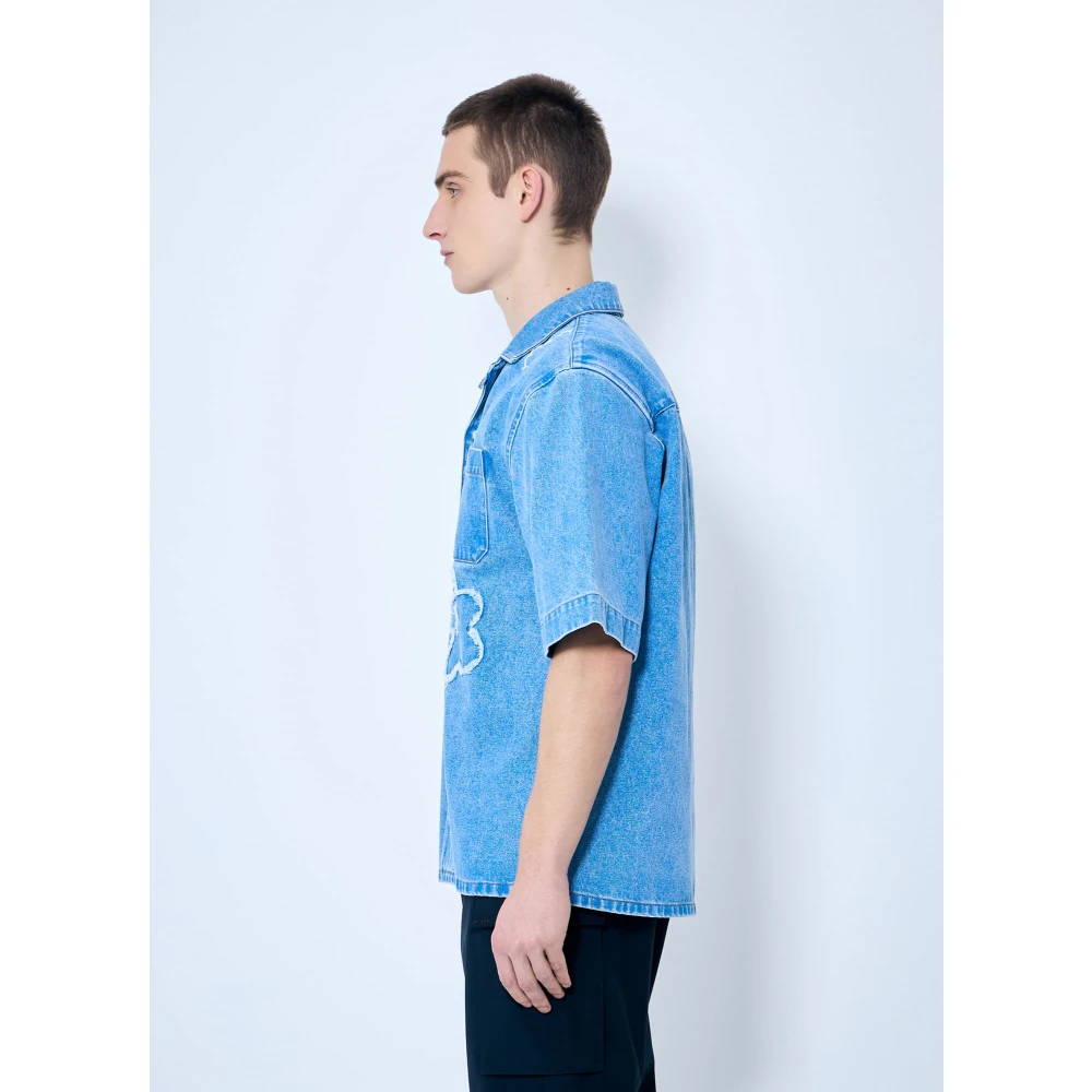 Marni Bloemen Denim Shirt Korte Mouw Italië Blue Heren