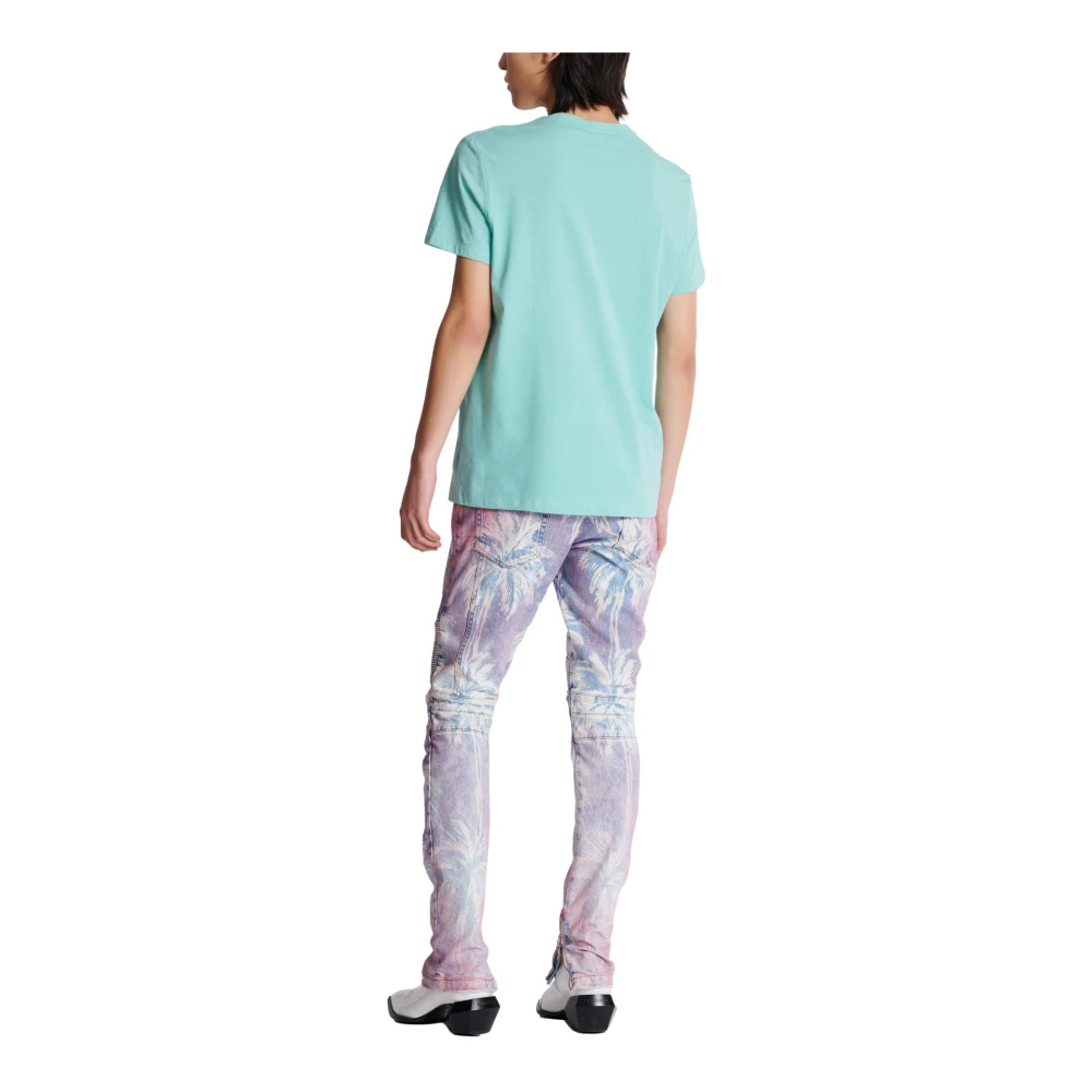 Balmain Paris gevlokt T-shirt met korte mouwen Blue Heren