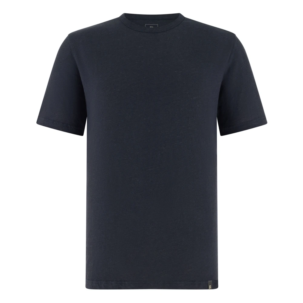 Boggi Milano Mannelijk Blauw Tops Heren, S, Linnen, T-Shirt In Stretch Linnen Jersey
