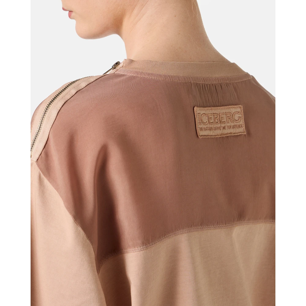 Iceberg Regular-fit blush katoenen jersey T-shirt met cupro stofinzetten Pink Dames