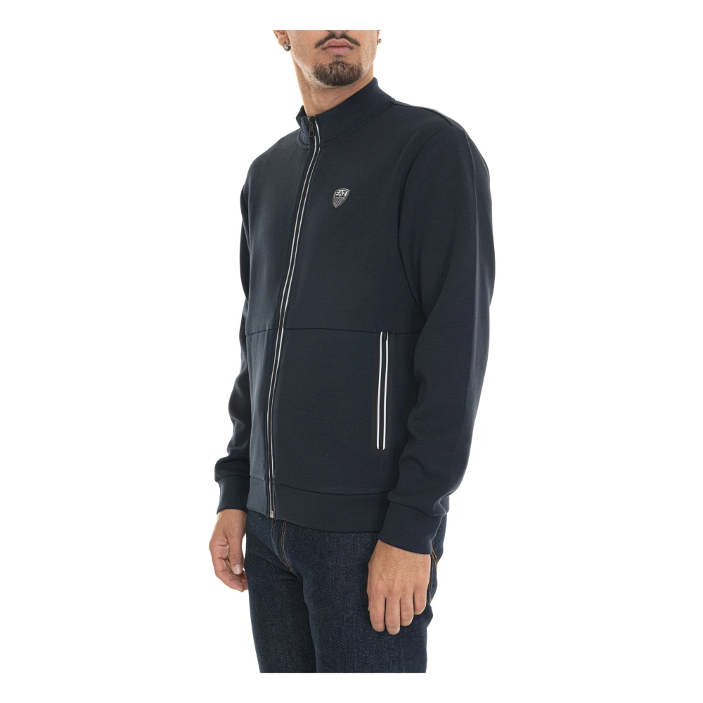 Emporio Armani EA7 Contrast Zip Sweatshirt met Zijlogo Blue Heren