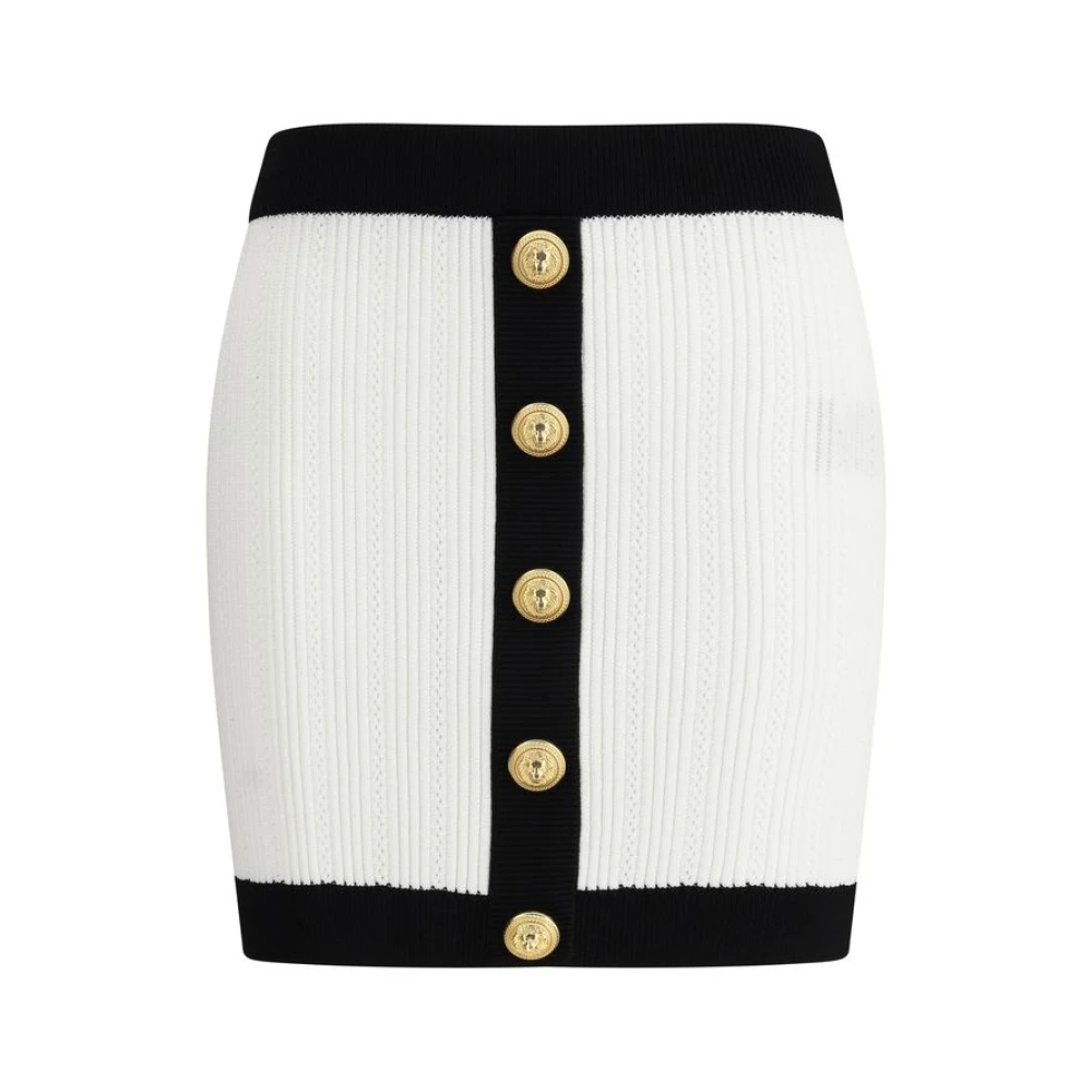 Balmain Women's White Ribbed Knit Mini Skirt - Short Skirts - M - Skirts