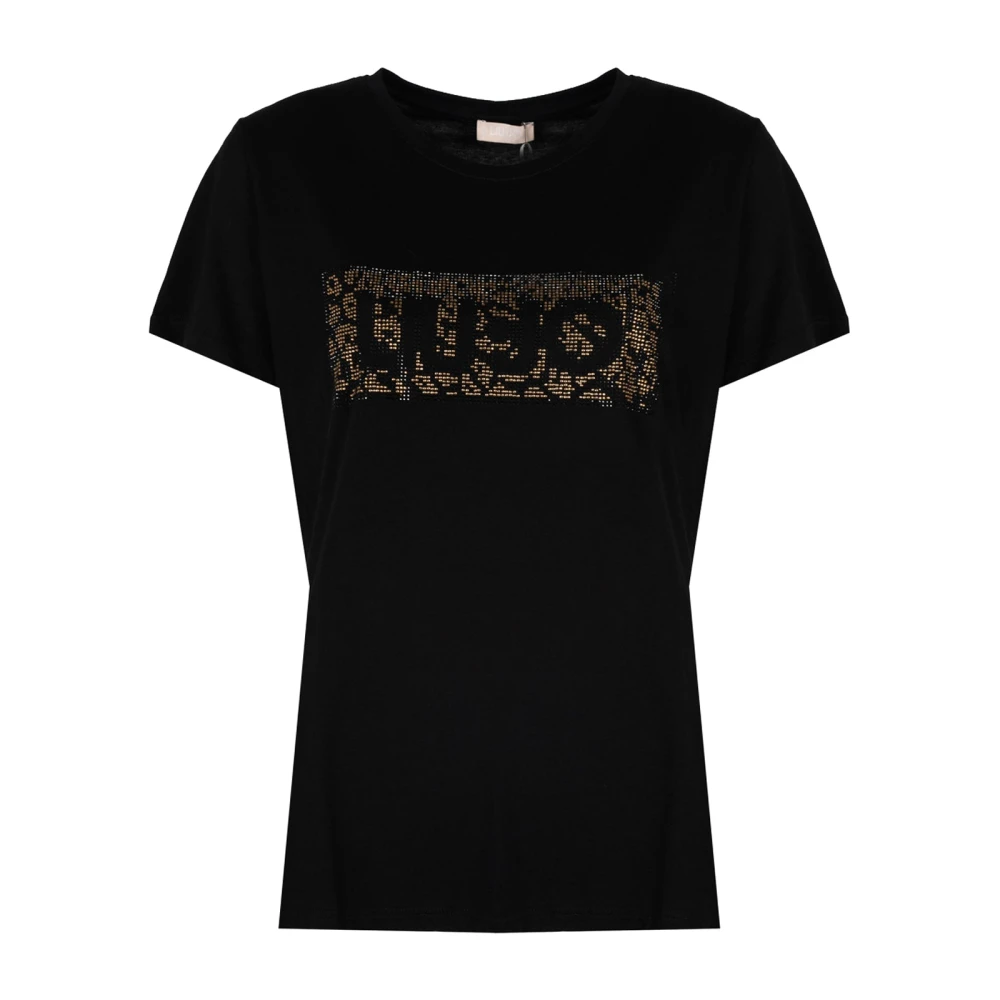 Liu Jo Klassieke ronde hals T-shirt met strass Black Dames