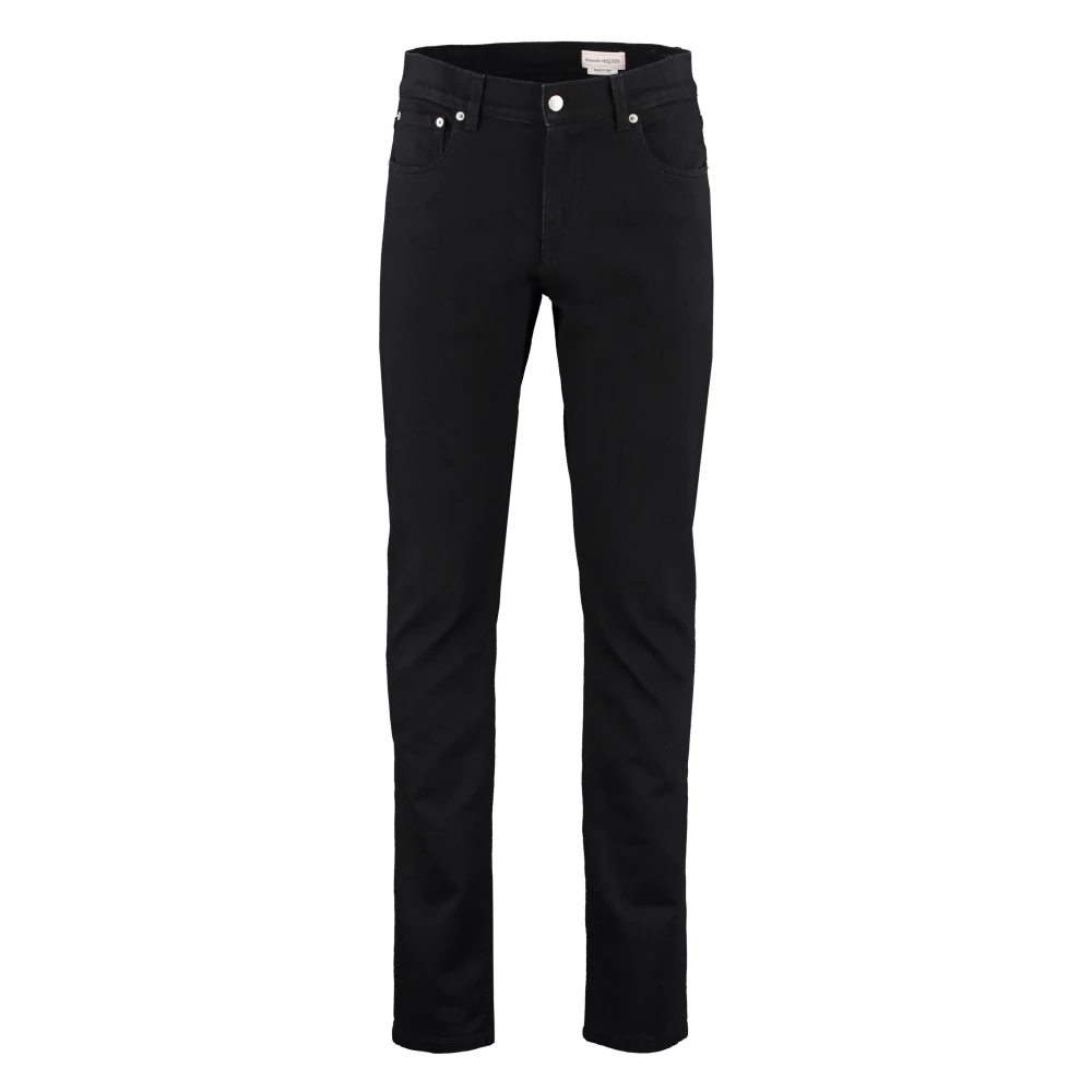 Alexander mcqueen Slim Fit Jeans met Leren Logo Tag Black Heren