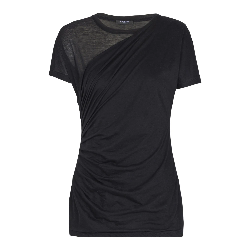 Balmain Black Draped T-Shirt - Female - T-Shirts - S - Tops