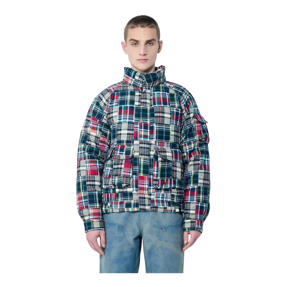 Thisisneverthat® Mannelijk Multicolor Jassen Heren, Veelkleurig, S, Patchwork Multi Pocket Donzen Jas
