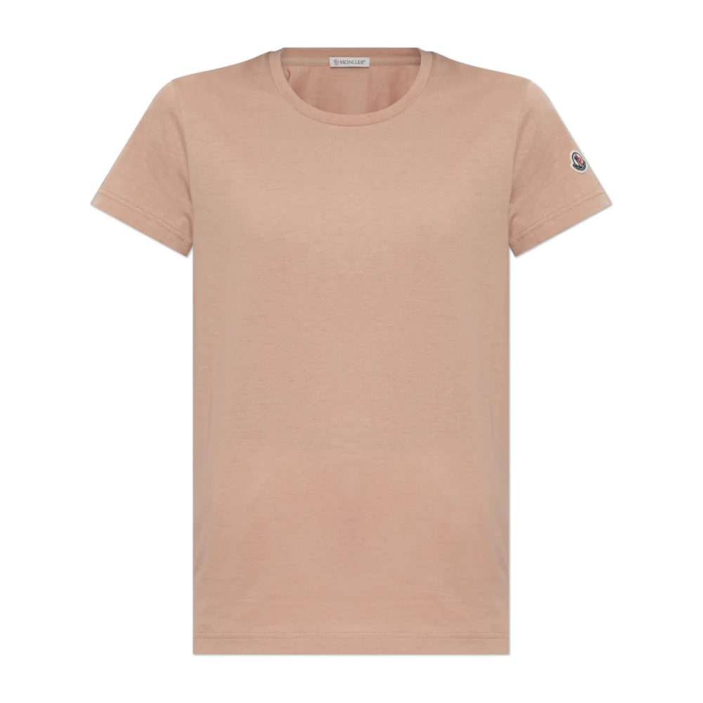 Moncler Roze Logo Patch T-Shirt Katoen Vrouw Pink Dames