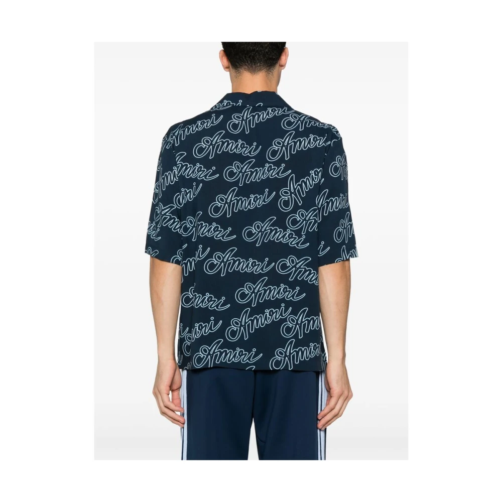 Amiri Logo Print Button-Up Overhemd Blue Heren