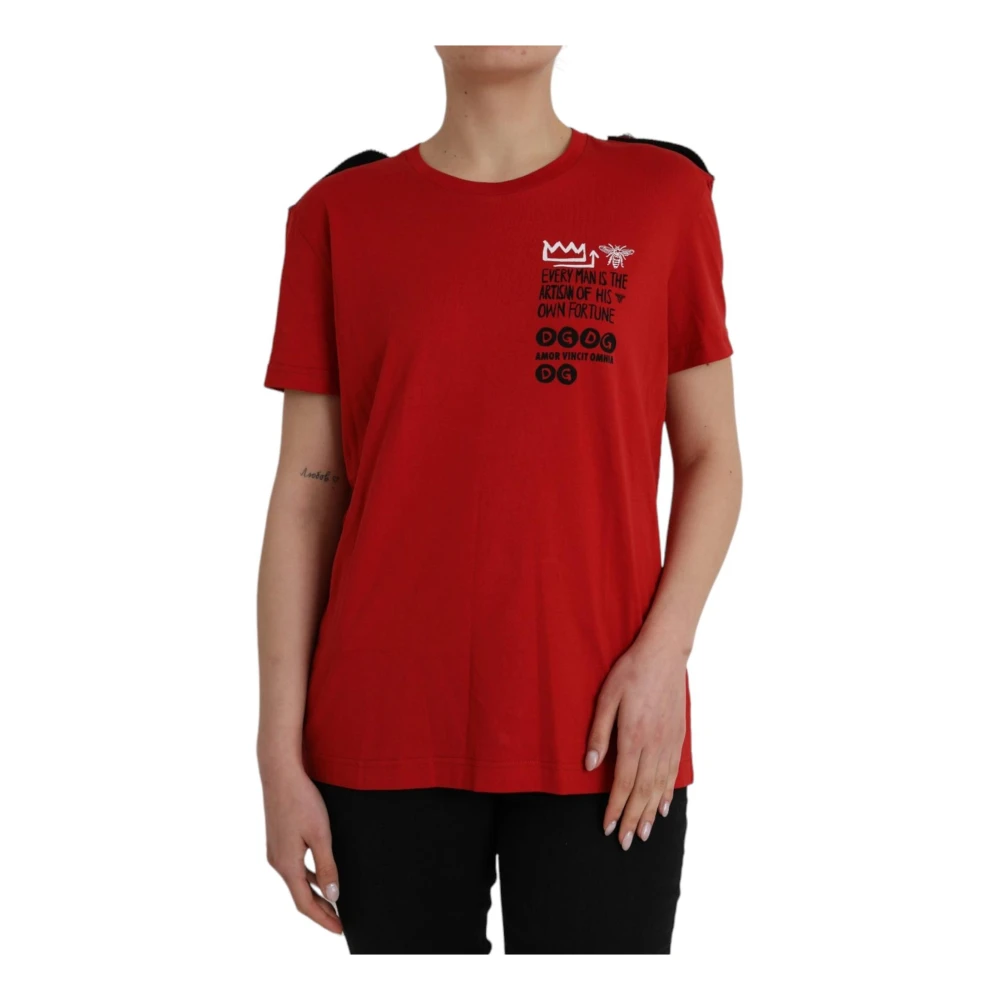 Dolce & Gabbana Women's Red T-Shirts, L, Graphic Print Cotton T-Shirt