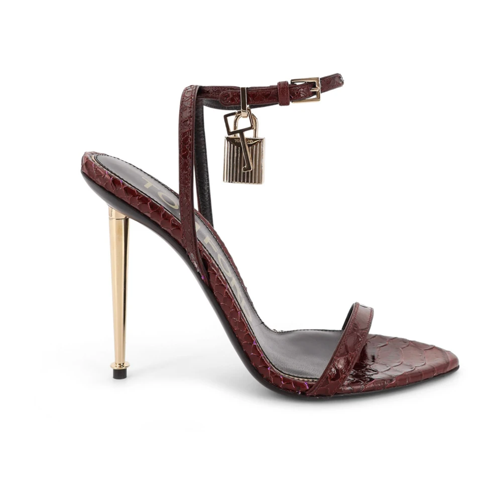 Tom Ford Women's Red Semi Shiny Printed Python Padlock Pointy Naked Sandal
