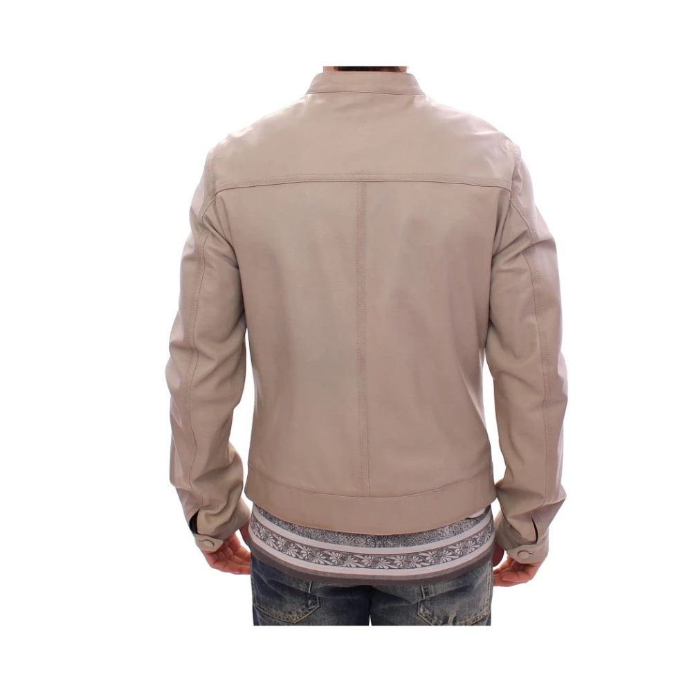 Dolce & Gabbana Elegante Beige Leren Lamsvacht Jas Beige Heren