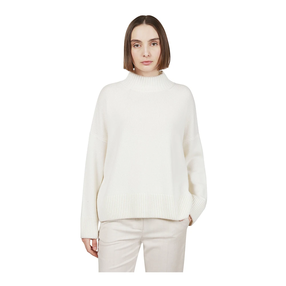 Eleventy Cashmere Tipping High Neck Sweater White Dames