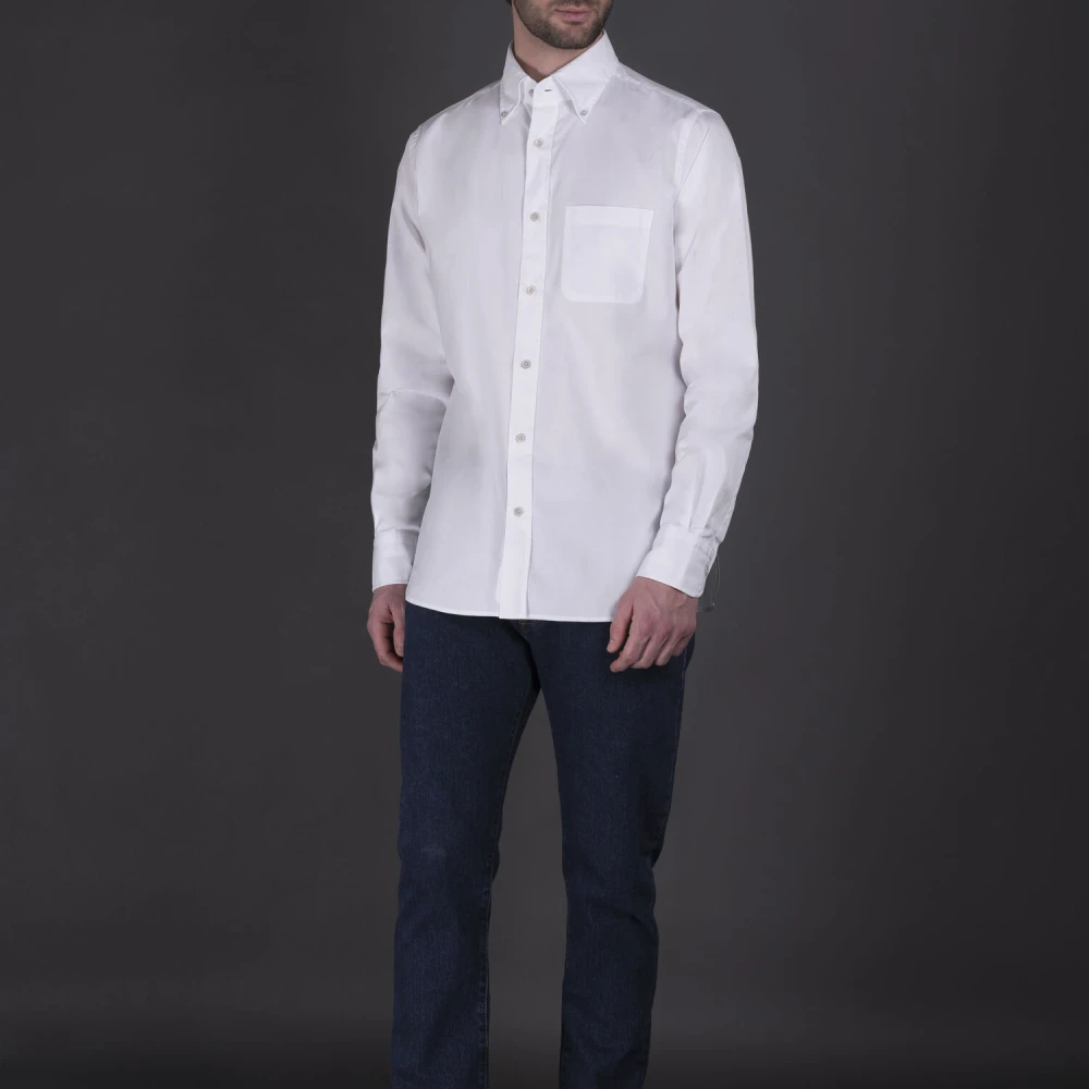 Moorer Witte Sea Island Katoenen Overhemd White Heren