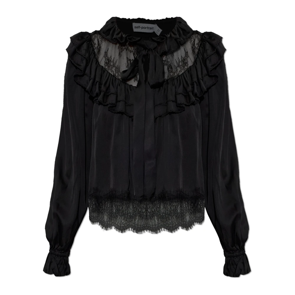 Self Portrait Women's Black Shirt With Lace Trim - Shirts - Xs - Blouses & Shirts