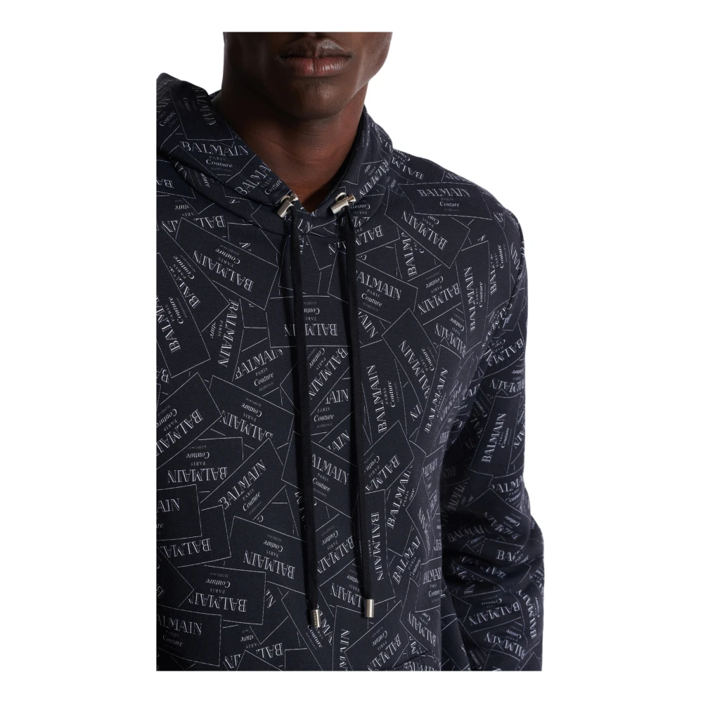 Balmain Hoodie met all-over label print Black Heren