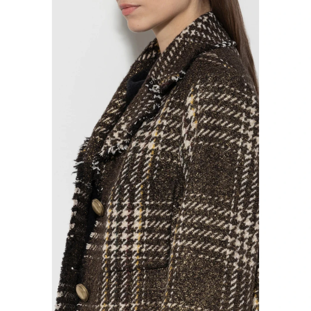 LUISA CERANO Metallic Plaid Wool Blend Jacket Brown Dames