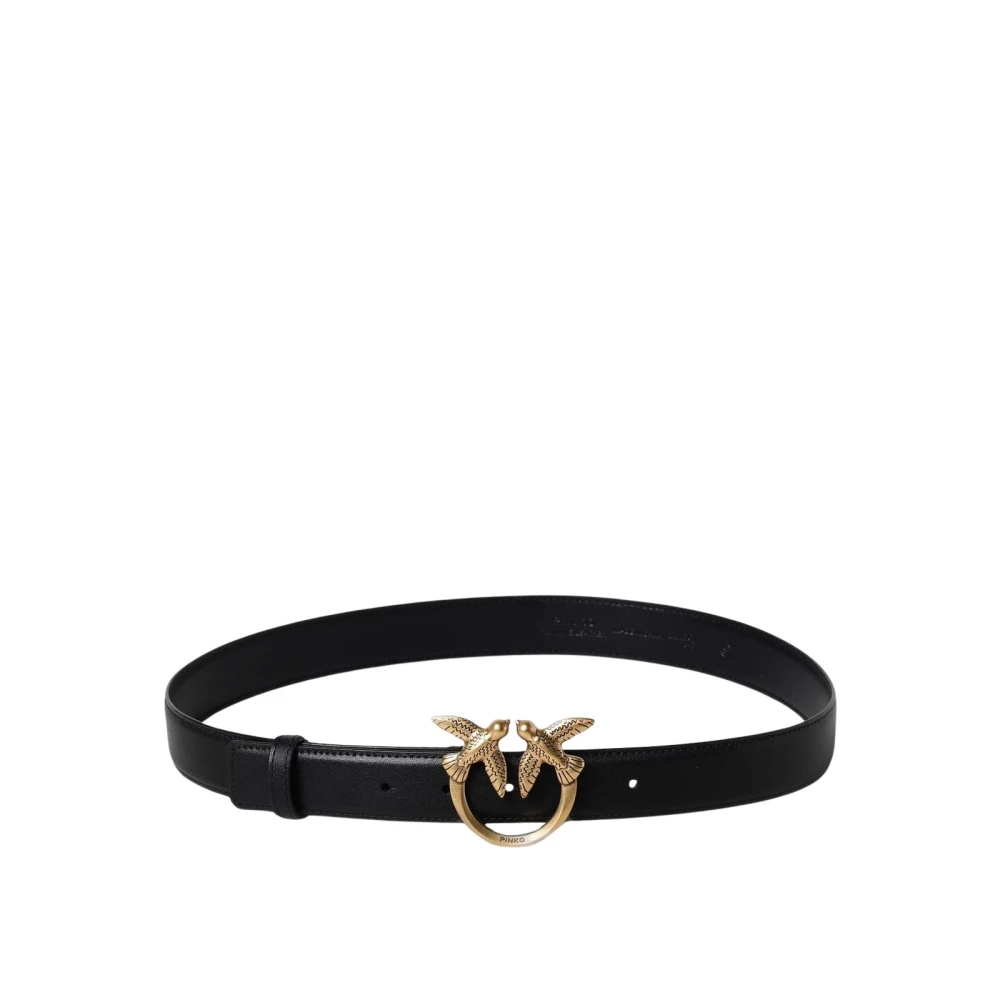 Pinko Women's Black Love Birds Leather Belt - Belts - L - Accessories
