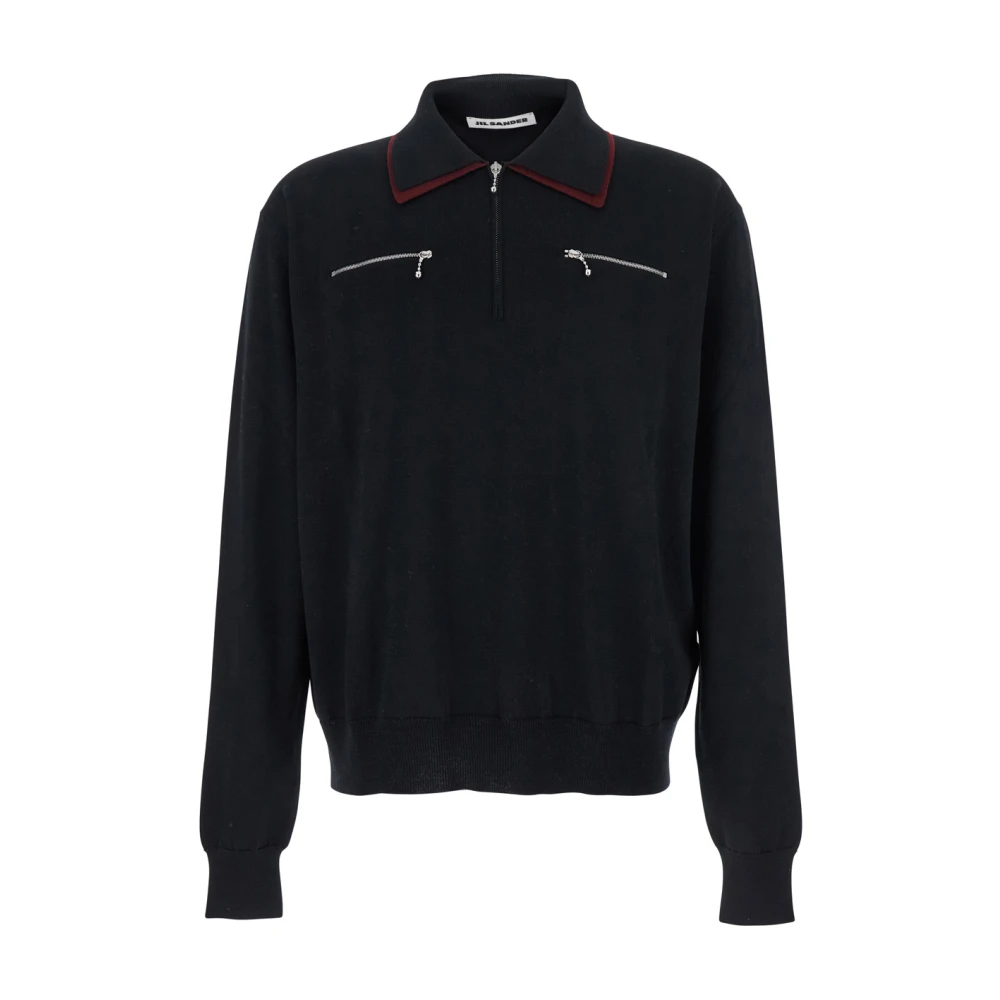 Jil Sander Homme Noir - Classic Collar Zip-Front Sweater - Pulls - Taille: M