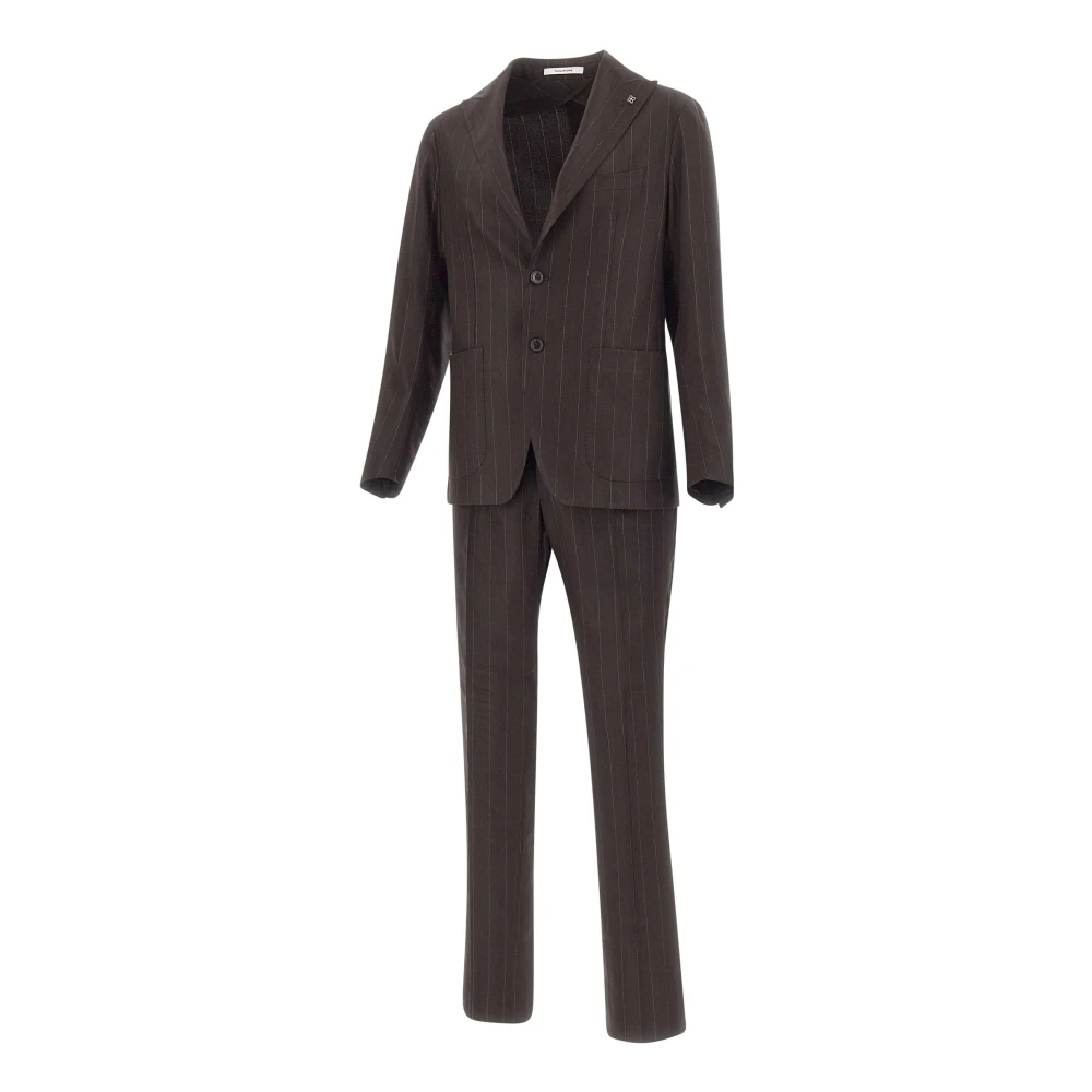 Tagliatore Men's Brown Single Breasted Suits, L, Pinstriped Suit