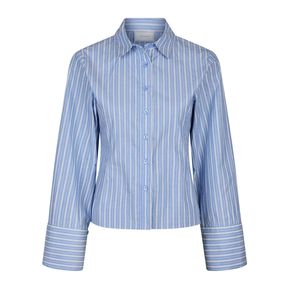 NEO NOIR Blauw Gestreept Overhemd Blue Dames