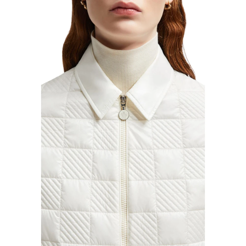 Moncler Gewatteerd Schaakbordpatroon Rits Shirt White Dames