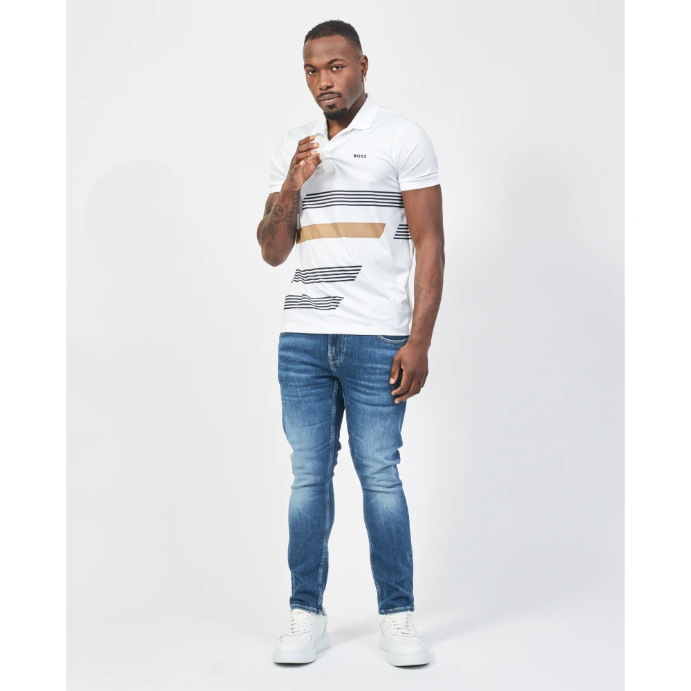 Hugo Boss Dynamische Polo met Logo en Strepen White Heren