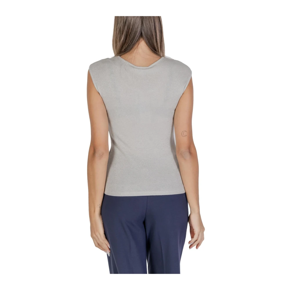 Street One Zilveren Glitter Gebreide V-hals Top Gray Dames