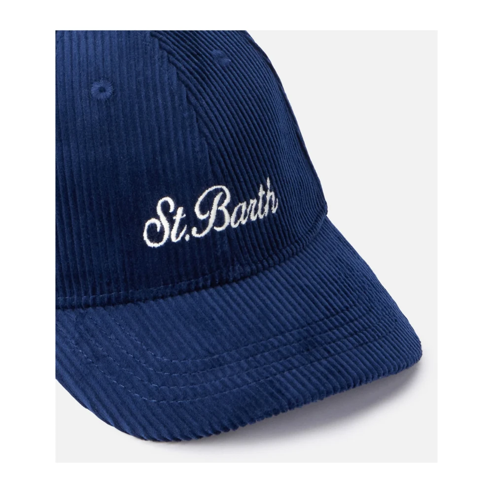 Saint Barth Fluwelen Baseballpet met Strass Logo Blue Unisex