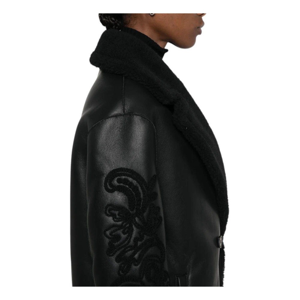 Ermanno Scervino Shearling double-breasted jas met geborduurde mouwen Black Dames