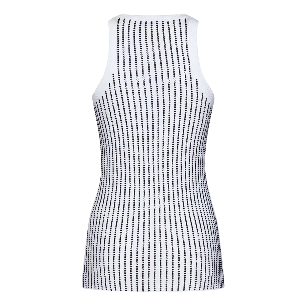 The Attico Witte Geribbelde Katoenen Jersey Top met Violette Kristallen Multicolor Dames